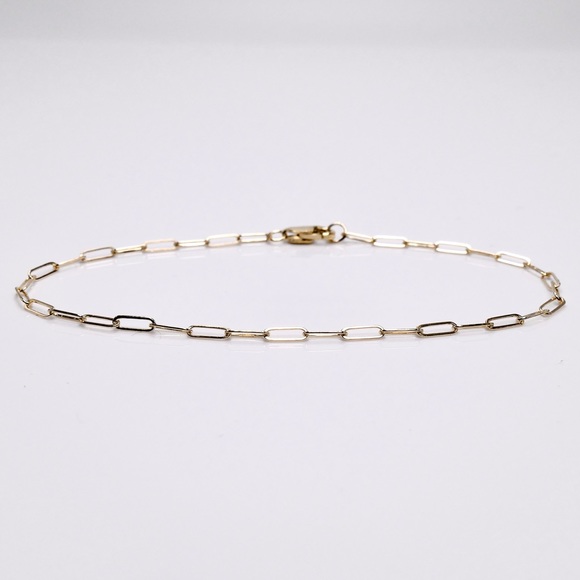 10K Yellow Gold 8” Paper Clip Bracelet 1.7mm Lobster Clasp 1g - New great gift - Picture 1 of 6